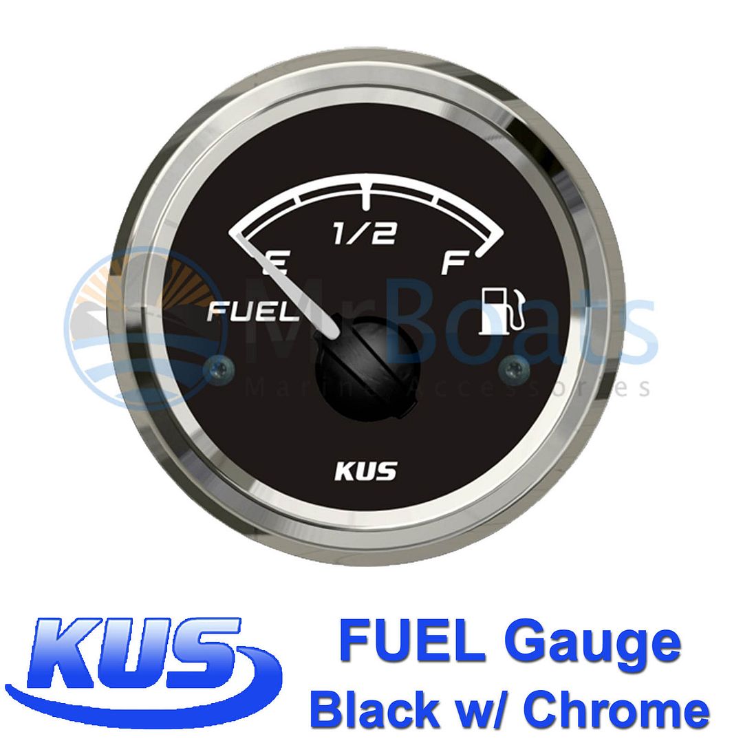 KUS FUEL GAUGE ★ BLACK & CHROME ★ 2" 52MM BOAT TANK LEVEL METER MARINE